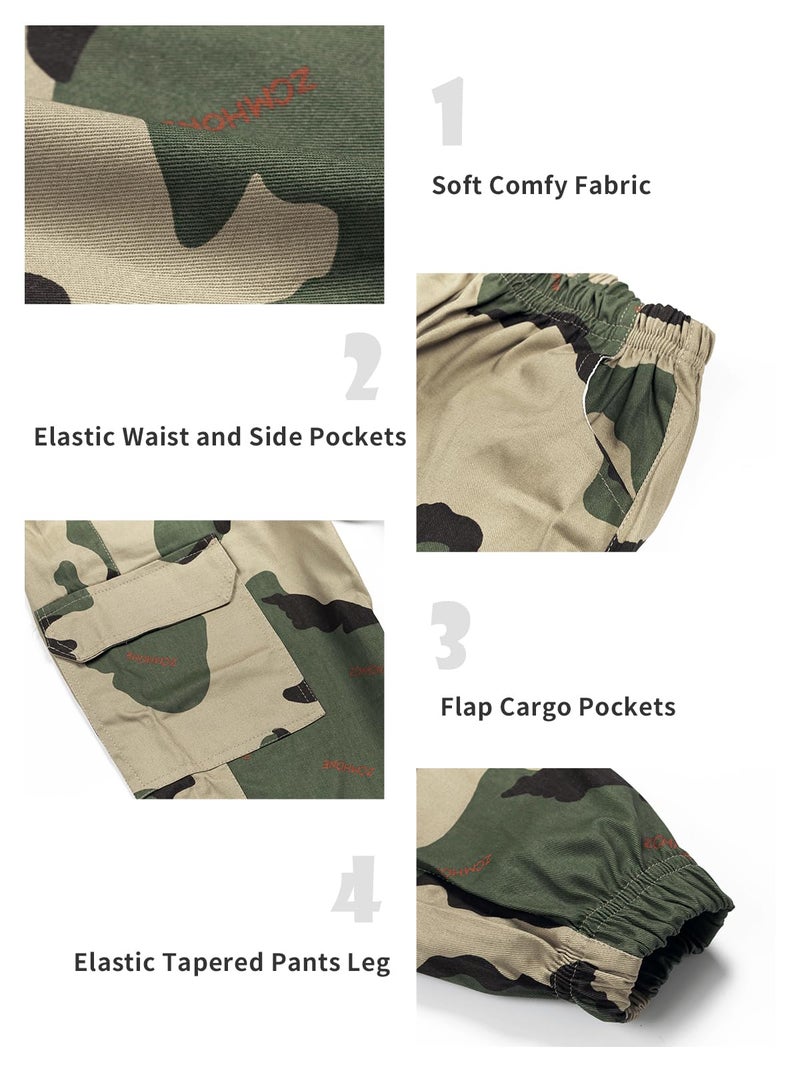 Rolanko Girls Kids Camouflage Cargo Jogger Pants with Pocket, Hip Hop Street Dance Trousers Boys Clothing (Camo, 10-12) - Image 3